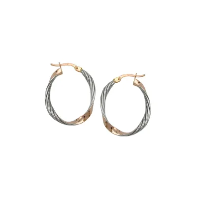 Gallay Creole Ohrring 26x21mm oval bicolor rhodiniert diamantiert 9Kt Rotgold