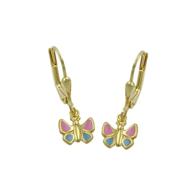 Gallay Ohrbrisur Ohrhänger Ohrringe 22x7mm Schmetterling hellblau-pink 9Kt GOLD