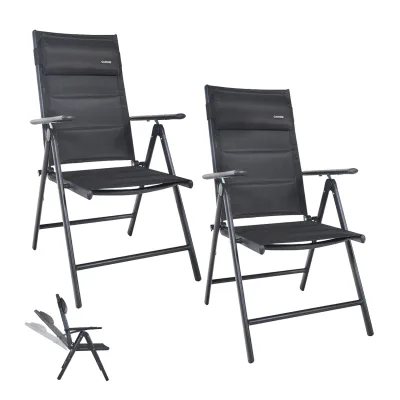 GARMIO® Gartenstuhl Balkonstuhl FLORENZ anthrazit, 2er SET, 7-fach verstellbar, klappbar, inkl. Nackenkissen, für Terrasse
