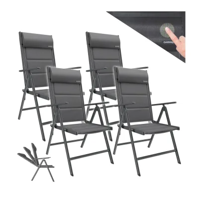 GARMIO® Gartenstuhl Balkonstuhl FLORENZ anthrazit, 4er SET, 7-fach verstellbar, klappbar, inkl. Nackenkissen, für Terrasse