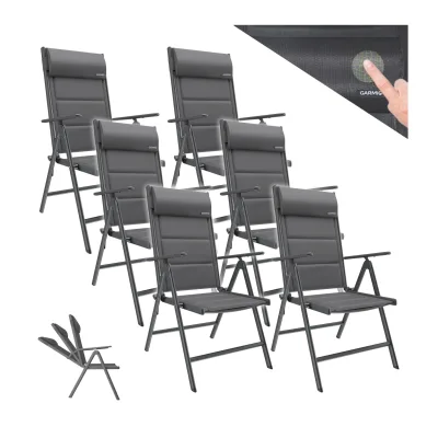GARMIO® Gartenstuhl Balkonstuhl FLORENZ anthrazit,6er SET, 7-fach verstellbar, klappbar, inkl. Nackenkissen, für Terrasse