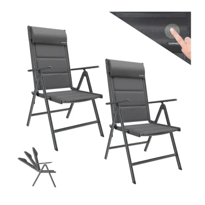 GARMIO® Gartenstuhl Balkonstuhl FLORENZ schwarz, 2er SET, 7-fach verstellbar, klappbar, inkl. Nackenkissen, für Terrasse