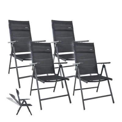 GARMIO® Gartenstuhl Balkonstuhl FLORENZ schwarz, 4er SET, 7-fach verstellbar, klappbar, inkl. Nackenkissen, für Terrasse