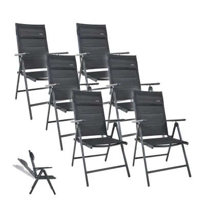 GARMIO® Gartenstuhl Balkonstuhl FLORENZ schwarz, 6er SET, 7-fach verstellbar, klappbar, inkl. Nackenkissen, für Terrasse