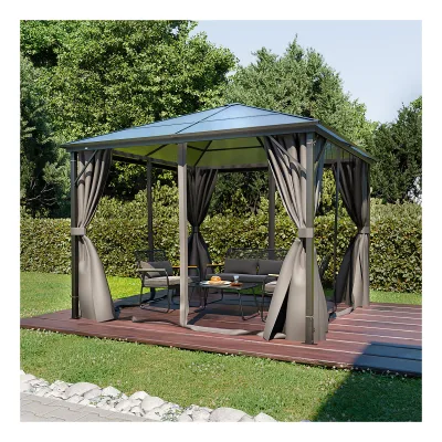 GARMIO® Pavillon 3x3m Garten Überdachung mit Polycarbonat - Dach & Moskitonetz, Seitenteile wasserdicht in anthrazit, mit Metallgestell & Aluminiumrahmen, für Outdoor