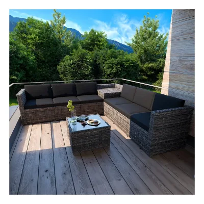 GARMIO® TURIN 8-teilig Rattan Garten-Lounge   Polyrattan Ecklounge mit Stauraum-Box & Glas-Tisch   wetterfeste Kissen, modular & flexibel