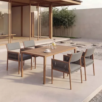 Garten-Essgarnitur MCW-Q12, Gartengarnitur Tisch+4xStuhl Sitzgruppe, Polyrattan Olefin (210 g/m²) ~ dunkelgrau