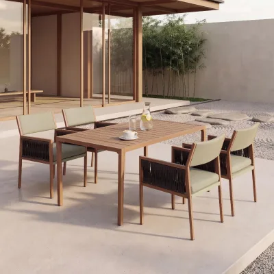 Garten-Essgarnitur MCW-Q12, Gartengarnitur Tisch+4xStuhl Sitzgruppe, Polyrattan Olefin (210 g/m²) ~ grün
