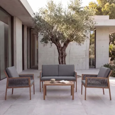 Garten-Garnitur MCW-Q12, Gartenlounge Lounge-Set Sitzgruppe Sofa, Polyrattan Olefin (210 g/m²) ~ dunkelgrau