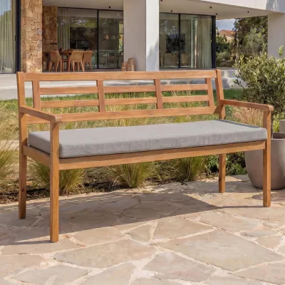 Gartenbank MCW-N47, Sitzbank Parkbank Holzbank, Massiv-Holz Akazie MVG-zertifiziert ~ Kissen grau