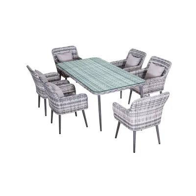 Gartenmöbel Essgruppe Sitzgruppe Outdoor QUITO grau 7-Teilig mit Kissen Garten Terrasse Balkon