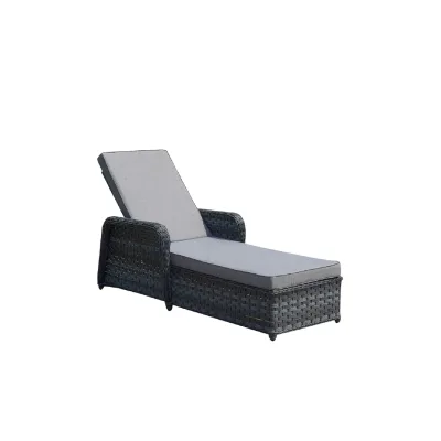 Gartenmöbel Gartenliege Sonnenliege GRENADA  202 x 55/30 x 74 cm anthrazit aus Rattan mit Kissen