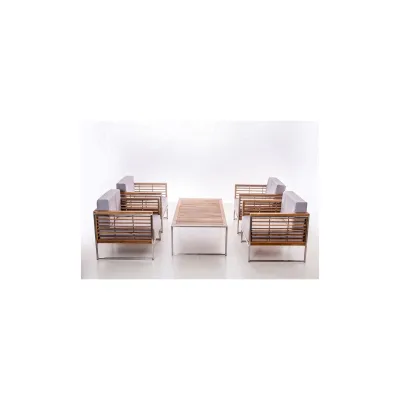 Gartenmöbel Lounge Set ARTEMIS II creme 5- Teilig mit Kissen Wetterfest Garten Terrasse Balkon