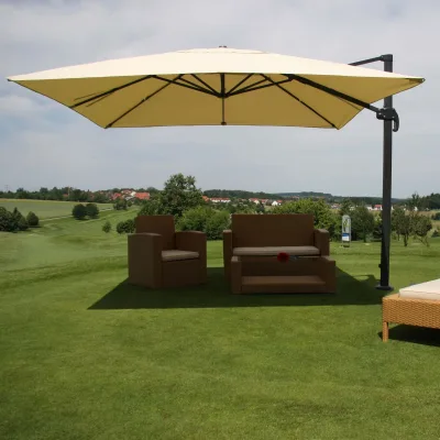 Gastronomie-Ampelschirm MCW-A96, Sonnenschirm 3x3m (Ø4,24m) Polyester Alu/Stahl 23kg ~ creme ohne Ständer