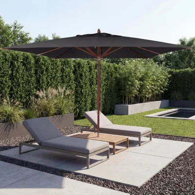 Gastronomie Holz-Sonnenschirm MCW-C57b, Gartenschirm, Polyester/Holz 14kg, eckig 3x3m Seilzug stoßsicher ~ anthrazit