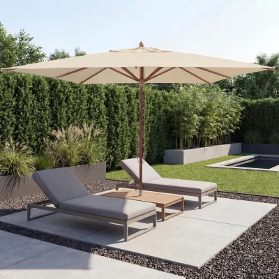 Gastronomie Holz-Sonnenschirm MCW-C57b, Gartenschirm, Polyester/Holz 29kg, eckig 4x4m Seilzug stoßsicher ~ creme