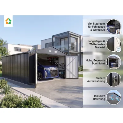 Gerätehaus / Garage aus verzinktem Stahl 557 x 339 x 239 cm – Grau