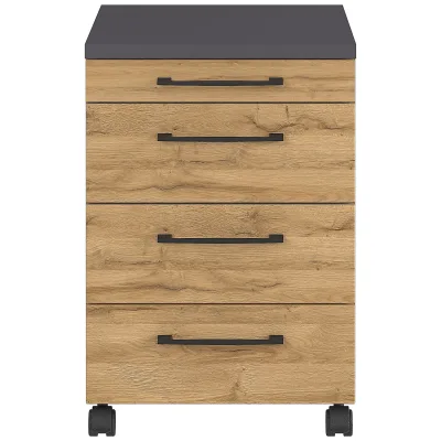 Germania Rollcontainer 4251-564 GW-Profi, in Graphit/Grandson-Eiche-Nb., mit Utensilienfach, 42 x 61 x 49 cm (BxHxT)