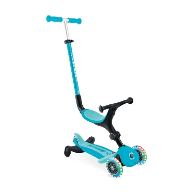 GLOBBER GO-UP ACTIVE LIGHTS 360 – 3 in 1 Aufsitzrad, Laufrad und Scooter, 120/80 mm, 3-rädrig, höhenverstellbar, blau