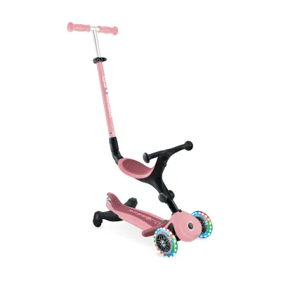 GLOBBER GO-UP ACTIVE LIGHTS 360 – 3 in 1 Aufsitzrad, Laufrad und Scooter, 120/80 mm, 3-rädrig, höhenverstellbar, rosa