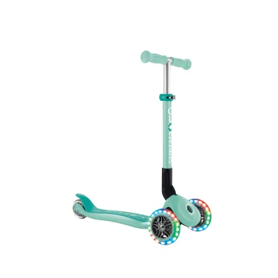 GLOBBER JUNIOR FOLDABLE LIGHTS – Tretroller, 120/80 mm, ABEC 9, 3-rädrig, LED-Leuchtrollen, mint