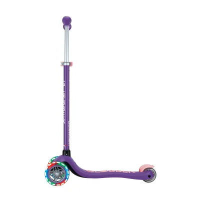 GLOBBER PRIMO PLUS LIGHTS – Tretroller Kinder, 120/80 mm, ABEC 9, 3-rädrig, höhenverstellbar, LED-Leuchtrollen, lila