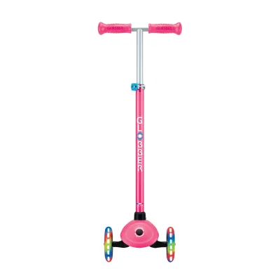 GLOBBER PRIMO PLUS LIGHTS – Tretroller Kinder, 120/80 mm, ABEC 9, 3-rädrig, höhenverstellbar, LED-Leuchtrollen, pink