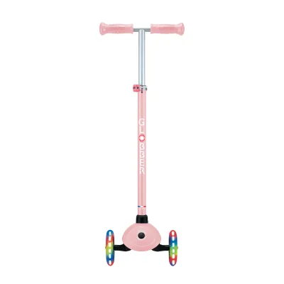 GLOBBER PRIMO PLUS LIGHTS – Tretroller Kinder, 120/80mm, ABEC 9, 3-rädrig, höhenverstellb, LED-Leuchtrollen, pastellrosa
