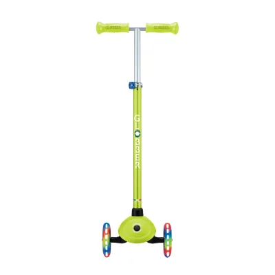 GLOBBER PRIMO PLUS LIGHTS – Tretroller Kinder, 120/80mm, ABEC 9, 3-rädrig, höhenverstellbar, LED-Leuchtrollen, lime grün