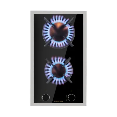 Goldflame Domino Prime Gaskochfeld 2-flammig Messing-Brenner Glaskeramik Schwarz
