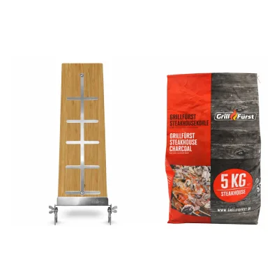 Grillfürst Flammlachs Starter-Set Flammlachsbrett und Steakhouse Grillkohle 5kg