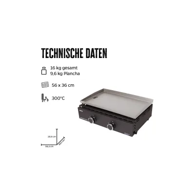 Grillfürst Plancha Grill - 2 Brenner mit insgesamt 7 kW und Edelstahl Plancha