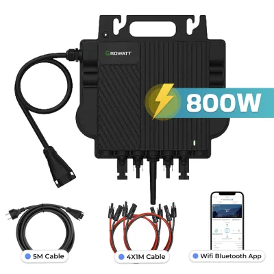 GROWATT Mikro-Wechselrichter 800 W NEO-800M-X für Balkonkraftwerk, IP67 wetterfest, Plug&Play Installation, 2 MPPT, WIFI Bluetooth, inkl.5m Anschlusskabel und 4x1m Solarkabel
