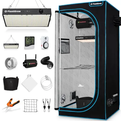 Growbox Komplettset – Indoor Gewächshaus mit 150W LED Vollspektrum Dimmbar, Carbon-Filter, Ventilator, Anzuchtzelt, Zuchtzelt - 100x100x200