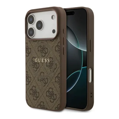 Guess Apple iPhone 17 Pro 4G Ring Classic Logo MagSafe Schutz Hülle Case Braun