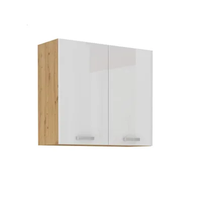 Hängeschrank 80 cm Eiche Artisan + Weiß Hochglanz Küchenzeile Küchenblock Küche