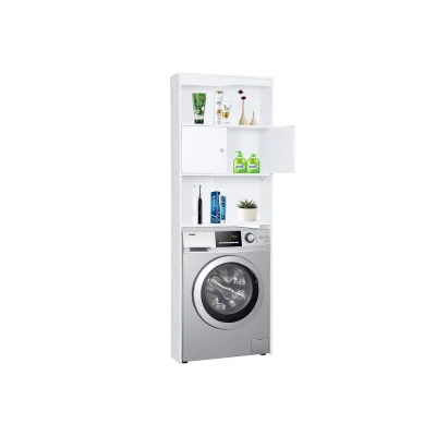 Happy Home Waschmaschinen-Überbauschrank Waschmaschinenschrank Badregal Badezimmerregal Hochschrank mit 2 Türen Badezimmer weiß HWS01-WEI