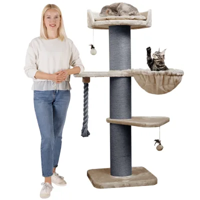 HAPPYPET Premium Kratzbaum Grosse Katzen Stabil 'Cooper' – 150 cm Großer Katzenbaum   Cappuccino