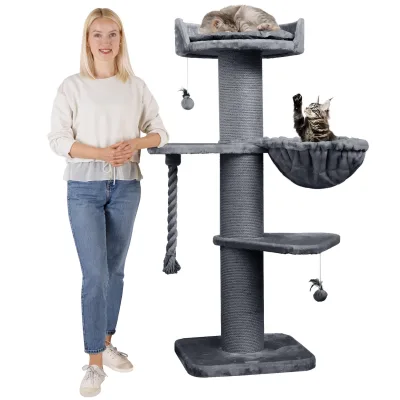 HAPPYPET Premium Kratzbaum Grosse Katzen Stabil 'Cooper' – 150 cm Großer Katzenbaum   Grau