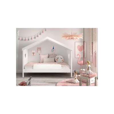 Hausbett Amori mit Liegefläche 90 x 200 cm, inkl. Rolllattenros - versch. Ausführungen-mit Absturzschutz Kiefer und MDF weiß lackiert