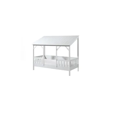 Hausbett mit 90 x 200 cm Liegefläche, Dach in Weiß