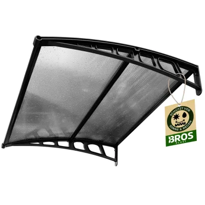 Hauseingang Vordach aus Aluminium Rahemn 100 cm x 120 cm schwarz (mit mittlere Aluminium Stange)