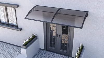 Hauseingang Vordach aus Aluminium Rahmen 100 cm x 240 cm schwarz (mit mitlere Aluminium Stange)