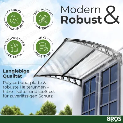 Hauseingang Vordach aus Aluminium Rahmen 100 cm x240 cm transparent (mit mitlere Aluminium Stange)