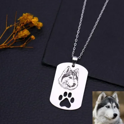 Haustier Kopf Porträt Dog Tag Kette mit Hohler Pfote-tier erinnerung ketten