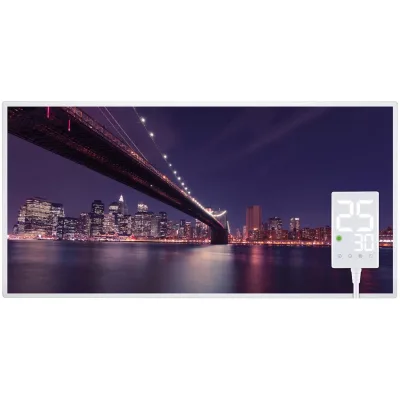 Heidenfeld Infrarotheizung HF-HP105, mit Bild, 16 Motive, 10 J. Garantie, Thermostat, Wandmontage (1000 Watt, Brooklyn Bridge)