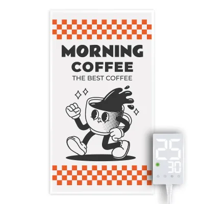 Heidenfeld Infrarotheizung HF-HP105, mit Bild, 16 Motive, 10 J. Garantie, Thermostat, Wandmontage (1000 Watt, Morning Coffee)