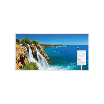 Heidenfeld Infrarotheizung HF-HP105, mit Bild, 16 Motive, 10 J. Garantie, Thermostat, Wandmontage (1000 Watt, Wasserfall1)