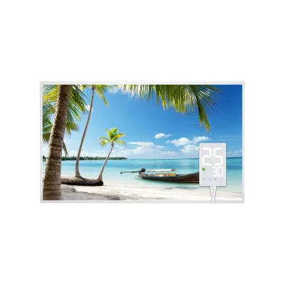 Heidenfeld Infrarotheizung HF-HP105, mit Bild, 16 Motive, 10 J. Garantie, Thermostat, Wandmontage (600 Watt, Strand3)