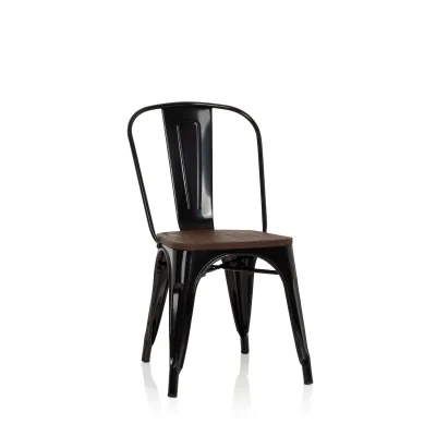 hjh OFFICE Bistrostuhl VANTAGGIO COMFORT W Stahl / Ulmenholz ohne Armlehnen
